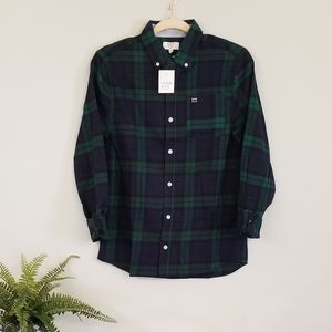 NWT Navy and Green Flannel Buttom Up Youth L